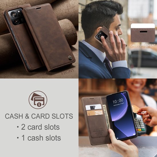 Coque Xiaomi 13T / 13T Pro - CaseMe Book Case - Marron Foncé