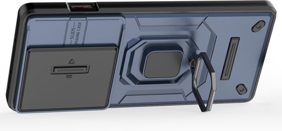 Coverup Ring Kickstand Back Cover avec Camera Shield - Convient pour OnePlus 12R Case - Blauw