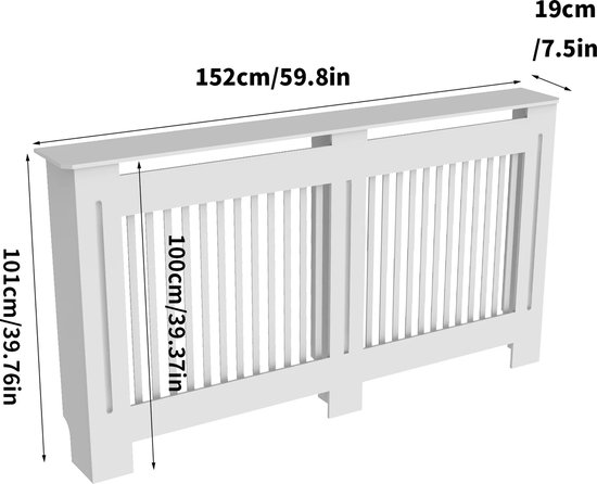 Mason® - Radiator Ombouw - Radiator Kast - Radiator Kant En Klaar - Verwarming Ombouw - Radiator Bekleding - Verticaal - Wit - L