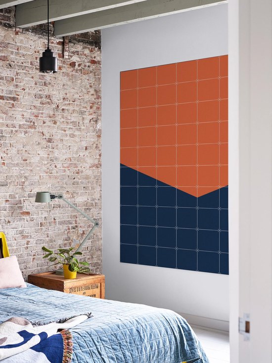 IXXI Color blocking - Orange Blue, Allon Dery - 80 x 100 cm - Support de suspension gratuit - Grande décoration murale et posters - Design graphique, Géométrique