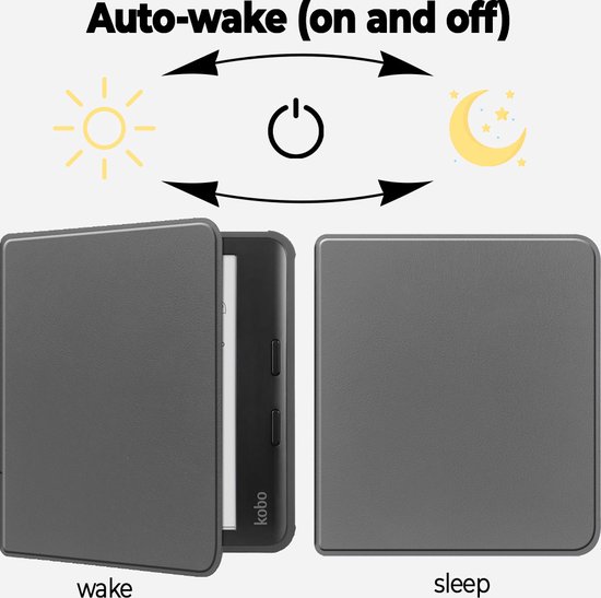 Lunso Geschikt voor Kobo Libra Colour hoes (7 inch) - sleepcover - Grijs van Lunso — afbeelding 5