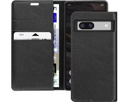Avizar Lederen hoesje Geschikt voor Google Pixel 7a Clapet Wallet Ondersteuning Video, Zwart