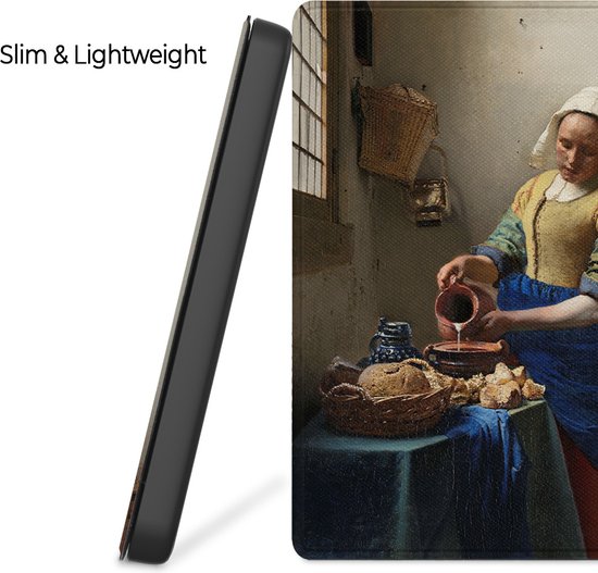 Lunso Geschikt voor Kobo Libra Colour hoes (7 inch) - Vegan Saffiano Leren sleepcover - Vermeer Melkmeisje van Lunso — afbeelding 4