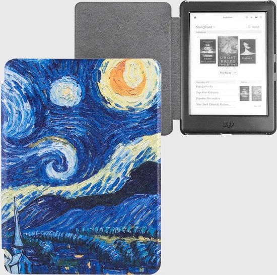 Lunso - Geschikt voor Kobo Glo / Glo HD / Touch 2.0 hoes (6 inch) - sleep cover - Van Gogh Sterrennacht — afbeelding 5