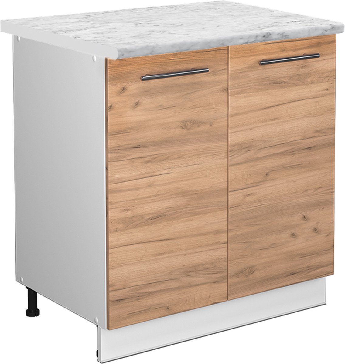 Vicco Fame-Line Wastafelkast – 80 cm met legplank, WB Marmer Krachtige eik goud