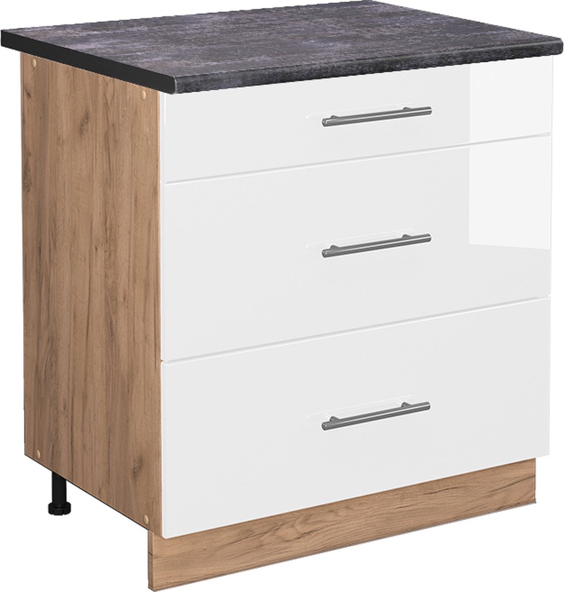 Vicco Fame-Line Keukenonderkast – 80 cm met 3 laden, WB Antraciet Wit Hoogglans