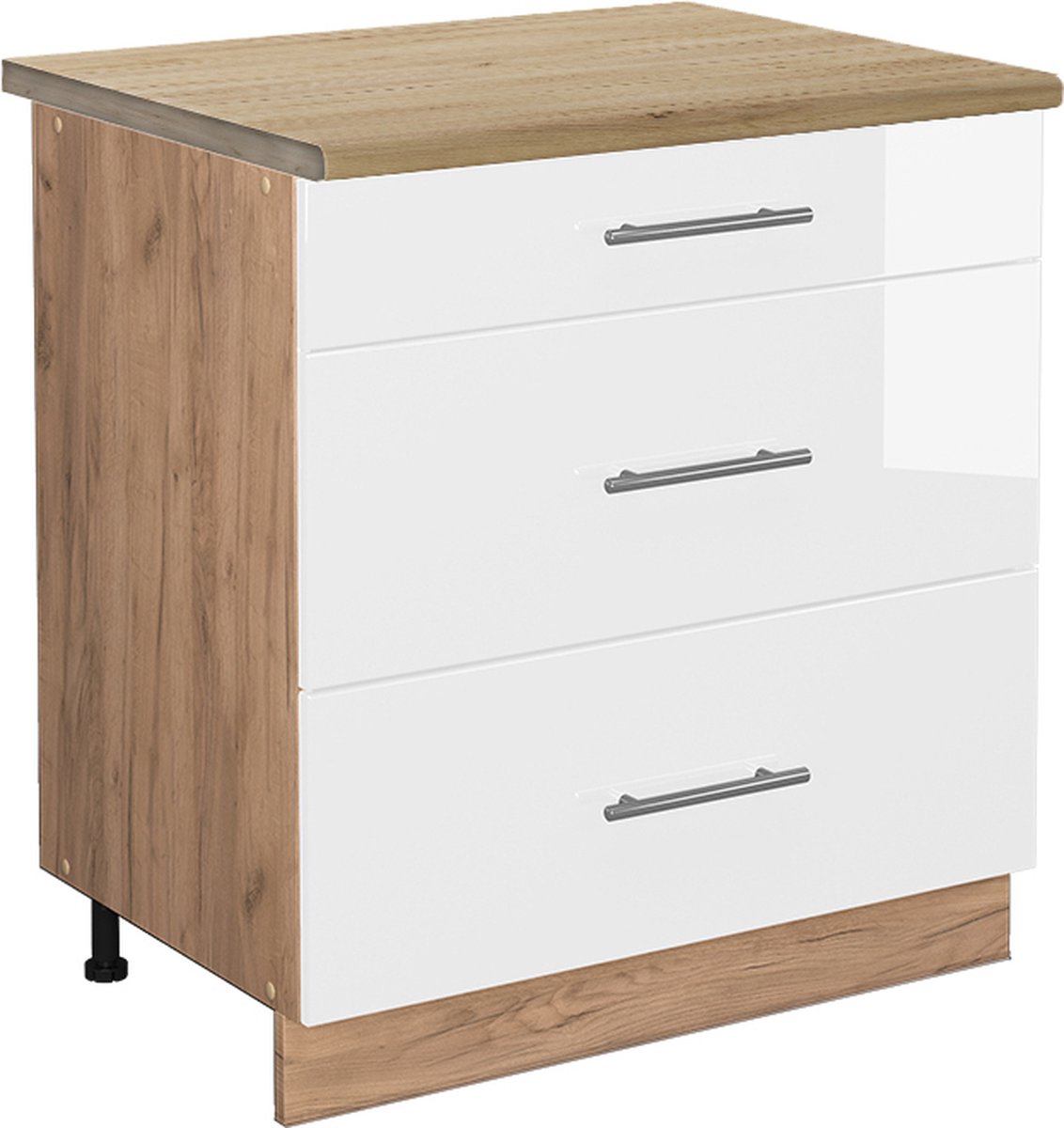 Vicco Fame-Line Keukenonderkast – 80 cm met 3 laden, WB Eik Wit Hoogglans