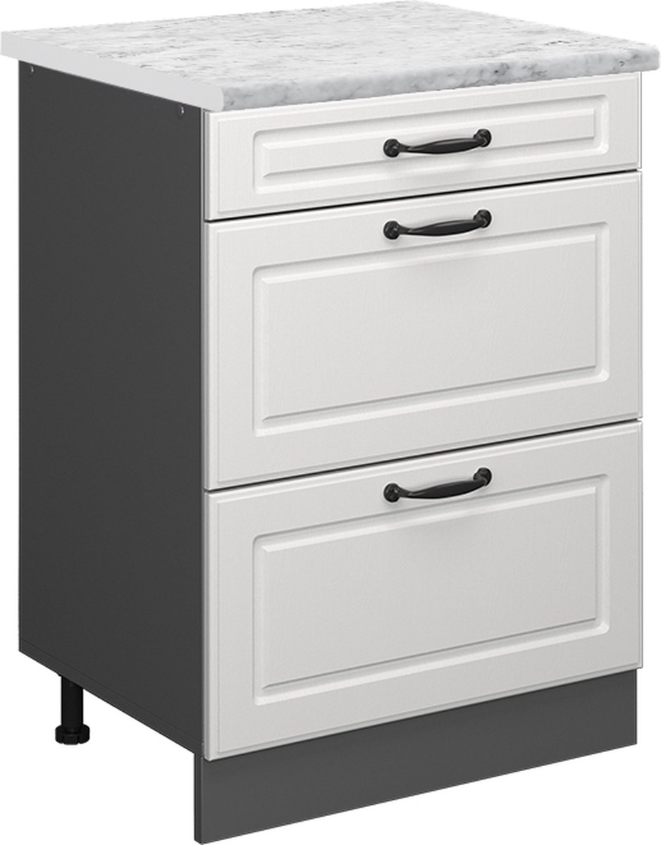 Vicco R-Line Keukenonderkast – 60 cm WB Marmer Wit Landhuis Wit landelijk/Antraciet