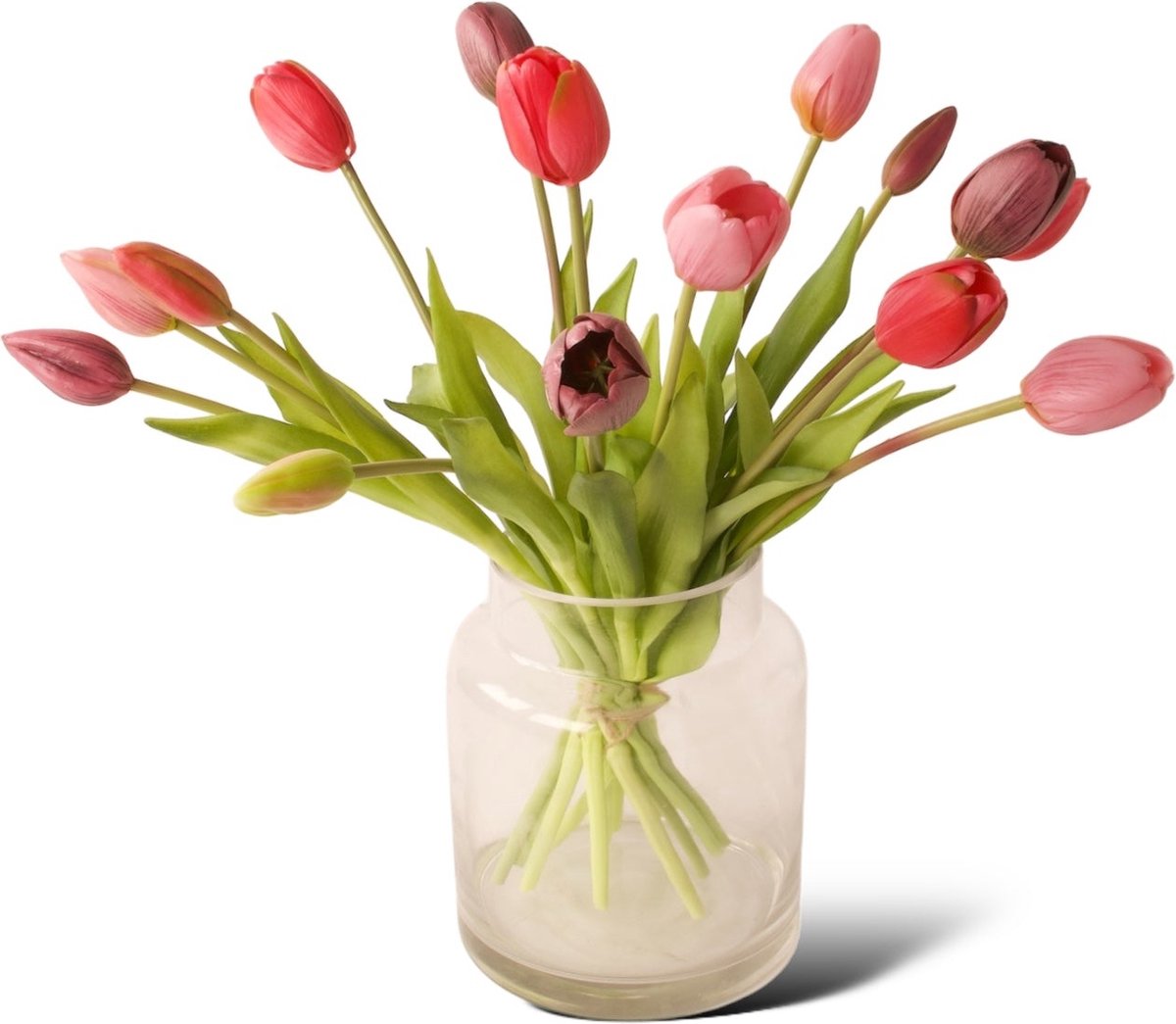 Winq Kunsttulpen in glasvaas Multicolor-15 Kunsttulpen-Incl. vaas-kunstbloemen fuchsia