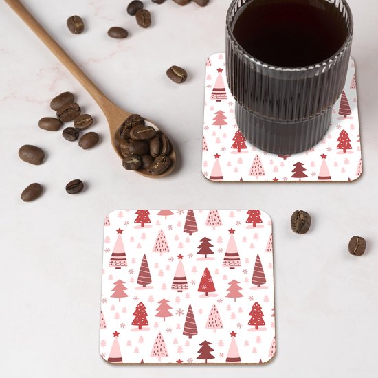 Sous-verres de verre - Sapin de Noël - Pastel - Noël - Motifs - 10x10 cm - Dessous de verre - 6 pièces - Décoration de table de Noël - Décoration de table de Noël - Décoration de table