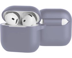 Case - Geschikt voor Apple AirPods 4 - Siliconen Hoes met Clip - Silicone Hoesje Cover - Lila