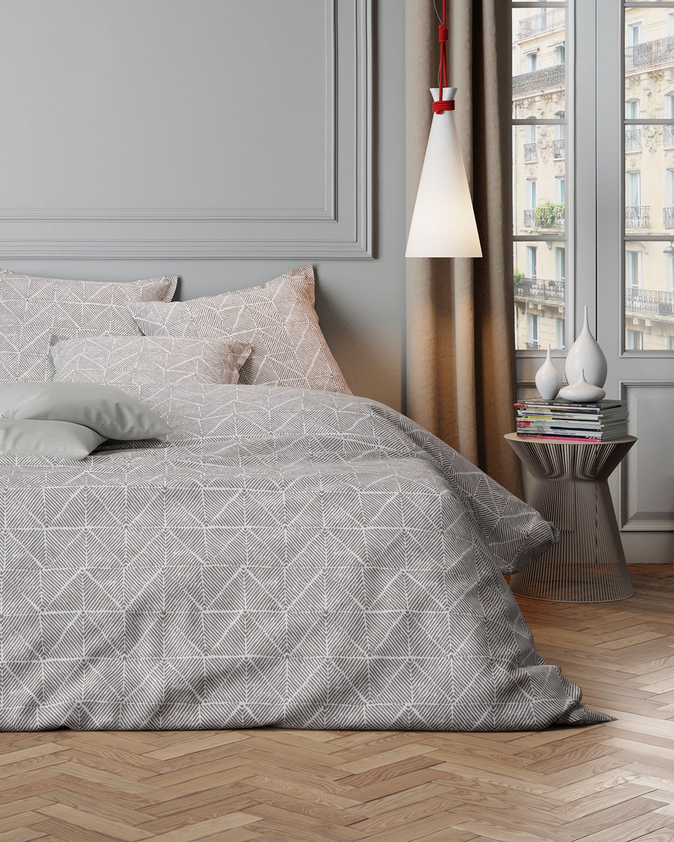 Mistral Home - DEKBEDOVERTREK - katoensatijn - 260 x 240 cm + 2x 65 x 65 cm - extra breed - geometrisch - grijs