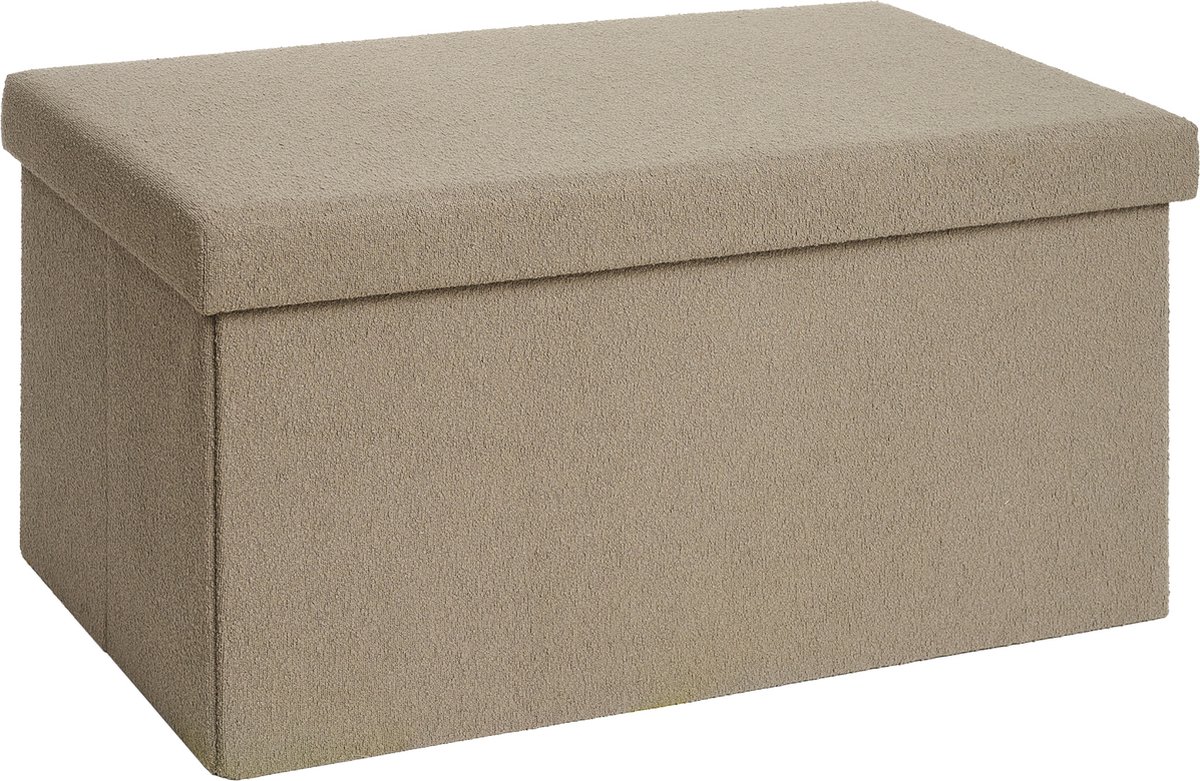 Laleni Bouclé Bankje - met Opbergruimte - Bankje met Opslagruimte - Hocker met Opslag voor Kids - Poef - 76 x 38 cm - Taupe