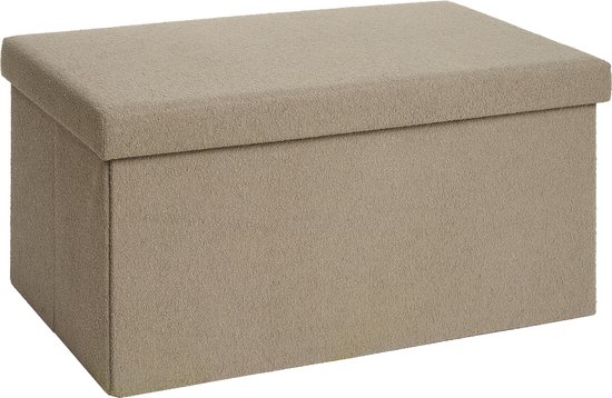 Laleni Bouclé Bankje - met Opbergruimte - Bankje met Opslagruimte - Hocker met Opslag voor Kids - Poef - 76 x 38 cm - Taupe