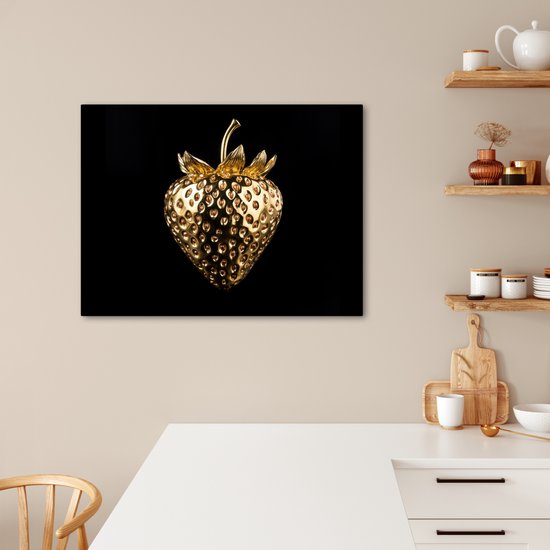 Tableau sur toile 80x60 cm - Décoration murale Fraise - Or - Zwart - Chrome - Accessoires de Décoration murale - Décoration murale Cuisine - Peintures sur toile