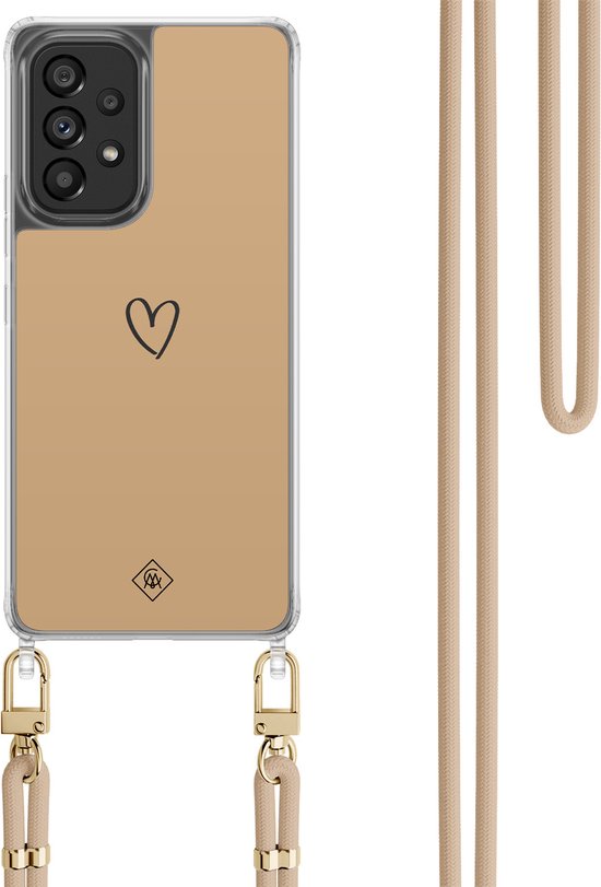 Casimoda® coque avec cordon - Convient pour Samsung A53 - Coeur Marron - Cordon amovible - TPU/polycarbonate - Marron/beige