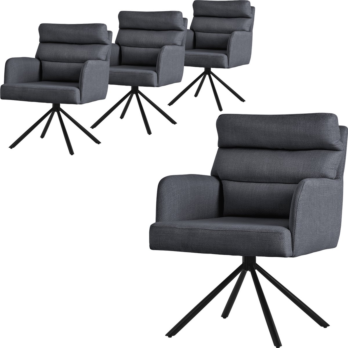 ml-design draaibare eetkamerstoelen set van 4 antraciet woonkamerstoelen met arm en rugleuning gestoffeerde stoelen met polyester bekleding en rugkussens keukenstoelen met metalen poten
