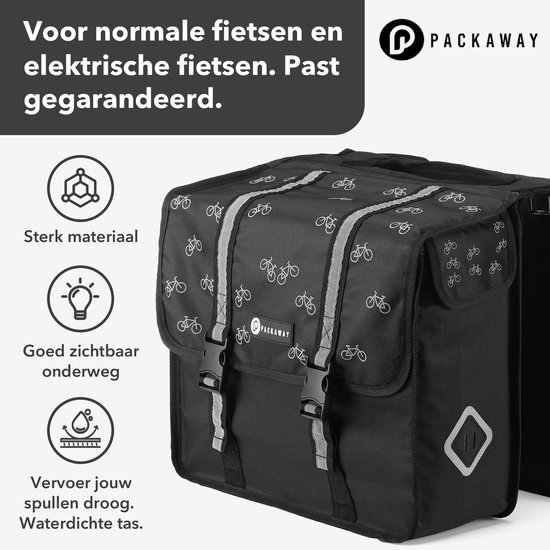 Packaway Dubbele Fietstassen - Uitneembare koelzak- Waterdicht-Fietspatroon-36L-Zwart — afbeelding 4