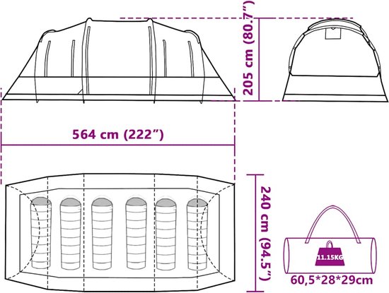 vidaXL - Tunneltent - 6-persoons - waterdicht - camouflage van Vidaxl — afbeelding 5