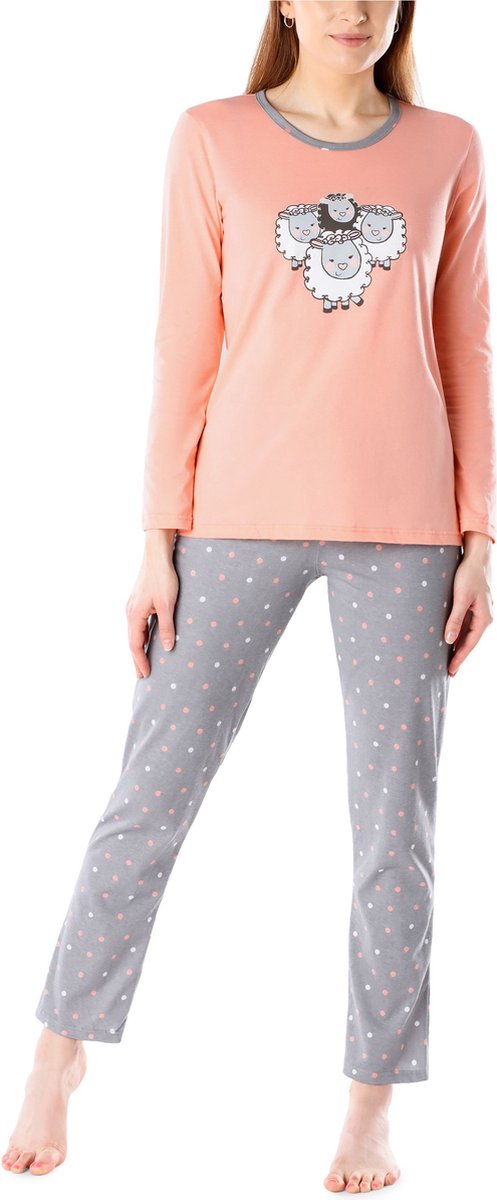 Merry Style Dames Pyjama - Lange mouwen - Lange broek - Katoen - MS-MS10-169-PJ - Zalm Grijs/Schapen