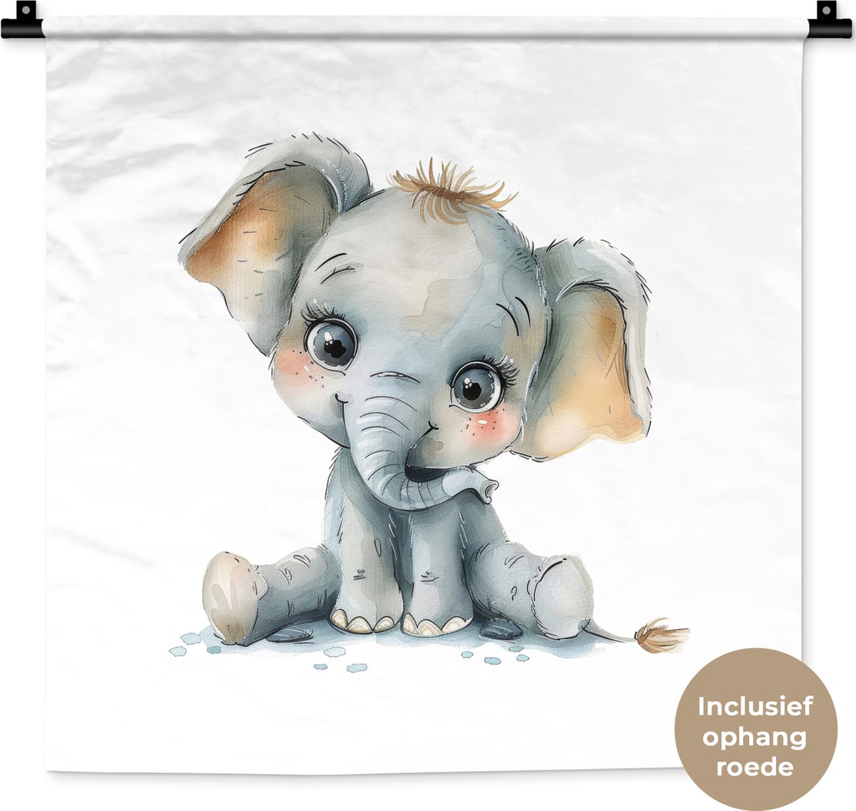 Wandkleed 60x60 cm - Wanddoek Olifant - Baby dier - Wandtapijt - Wandkleden