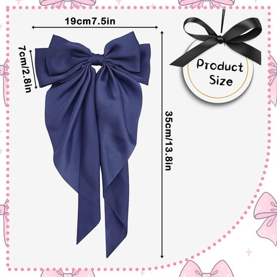 Dervivea Vintage Boog Haarspeld Barrette Grote Strik Boog Haarspelden Zijde Satijn Haarspeld Clips Lange Roze Boog Haarspeld Barrettes Frans Satijn Haarspeld Decoratieve Haaraccessoires