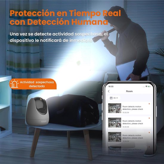 WLAN IP-camera met 360° draaibare functie, 2-weg audio, nachtzicht en bewegingsdetectie van Merkloos — afbeelding 5