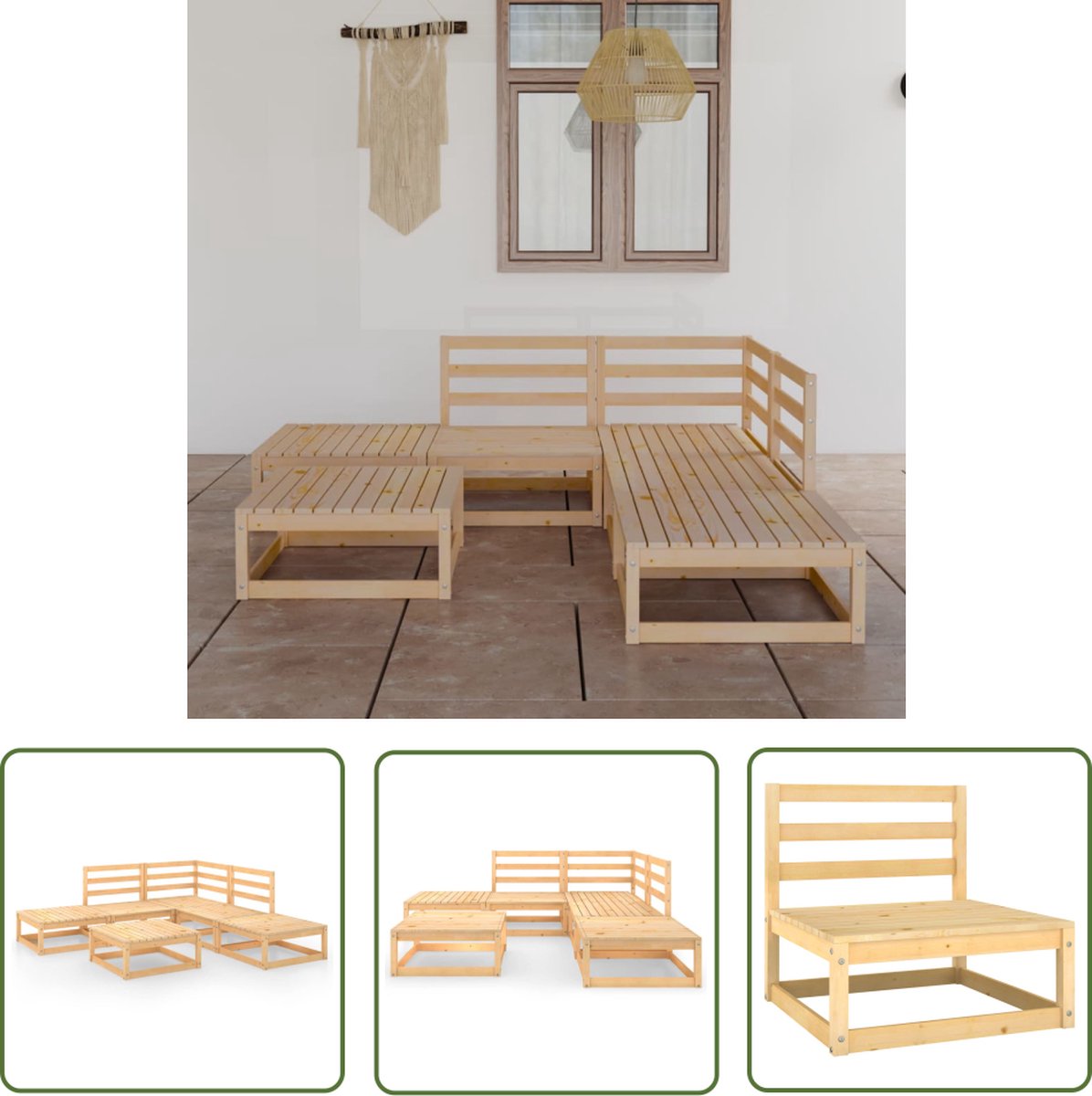 The Living Store 6-delige Loungeset massief grenenhout - Tuin Lounge Set - Houten Loungestoel - Tuinset Hout - Buitendiner Set - Garden Furniture The Living Store 6-delige Loungeset massief grenenhout - Tuin Lounge Set - Houten Loungestoel - Tuinset Hout - Buitendiner Set - Garden Furniture - Afbeelding 1