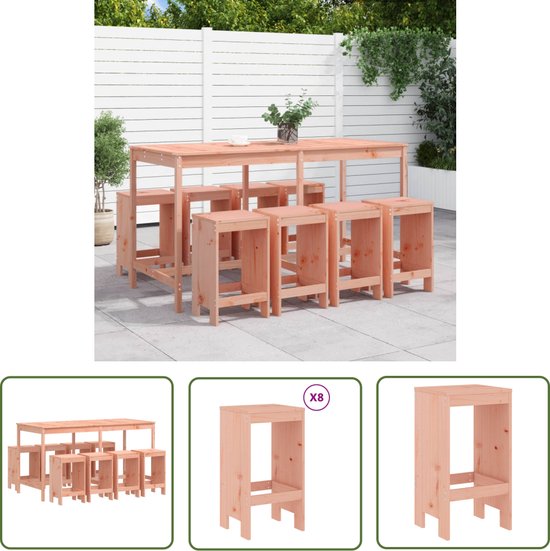 Salon de jardin 9 pièces en douglashout The Living Store - Ensemble de bar - Ensemble de jardin - Tables d'extérieur - Set de salon - Banc en bois