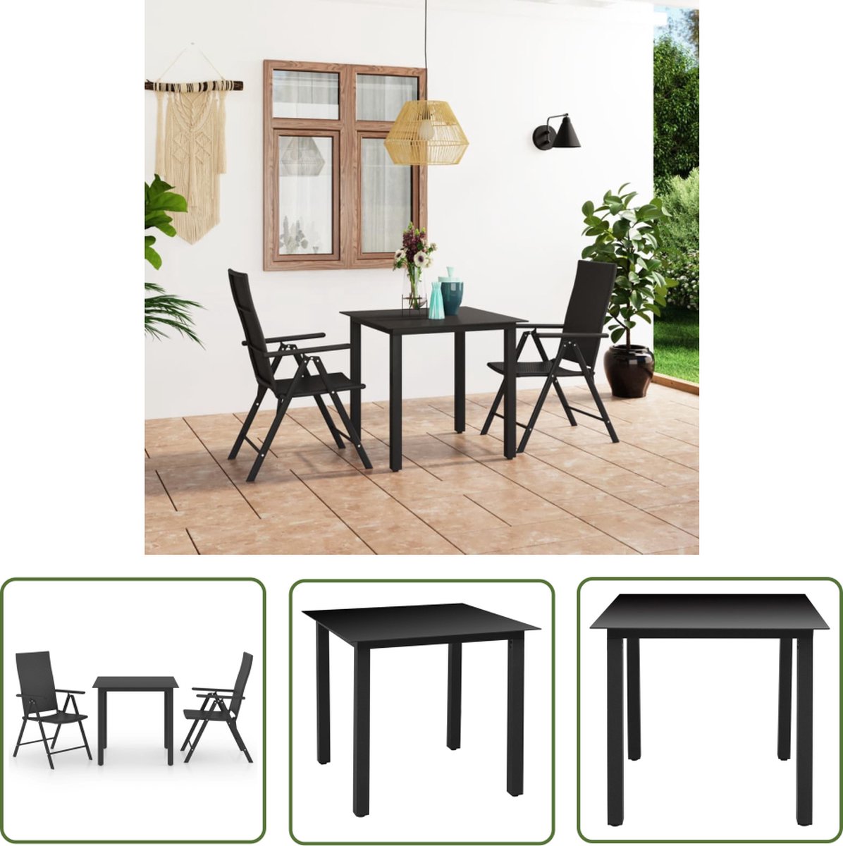 Zwarte rattan tuinset met eettafel en stoelen - buitendecor.