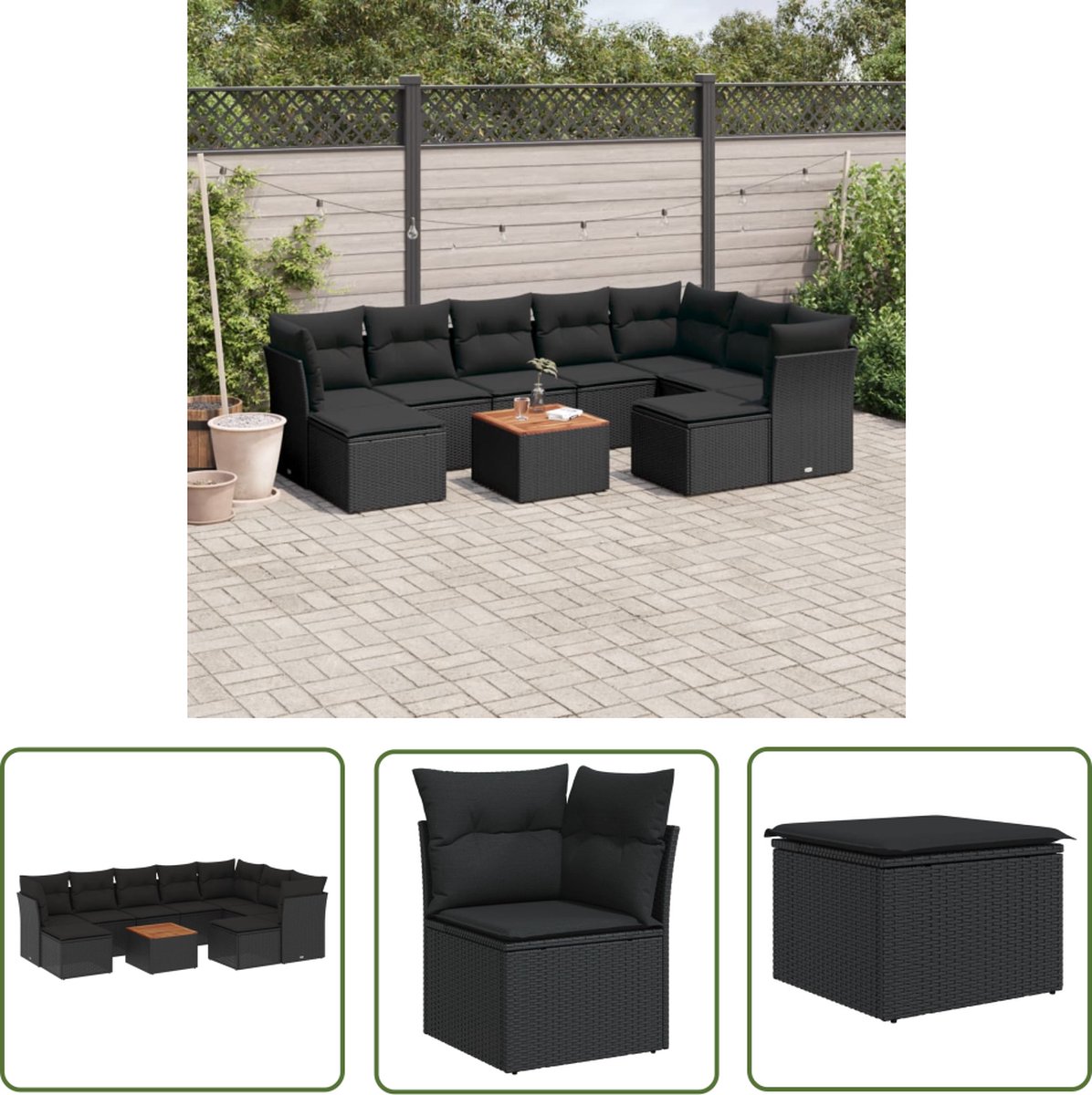 Zwarte loungeset met kussens en modulair design - The Living Store.