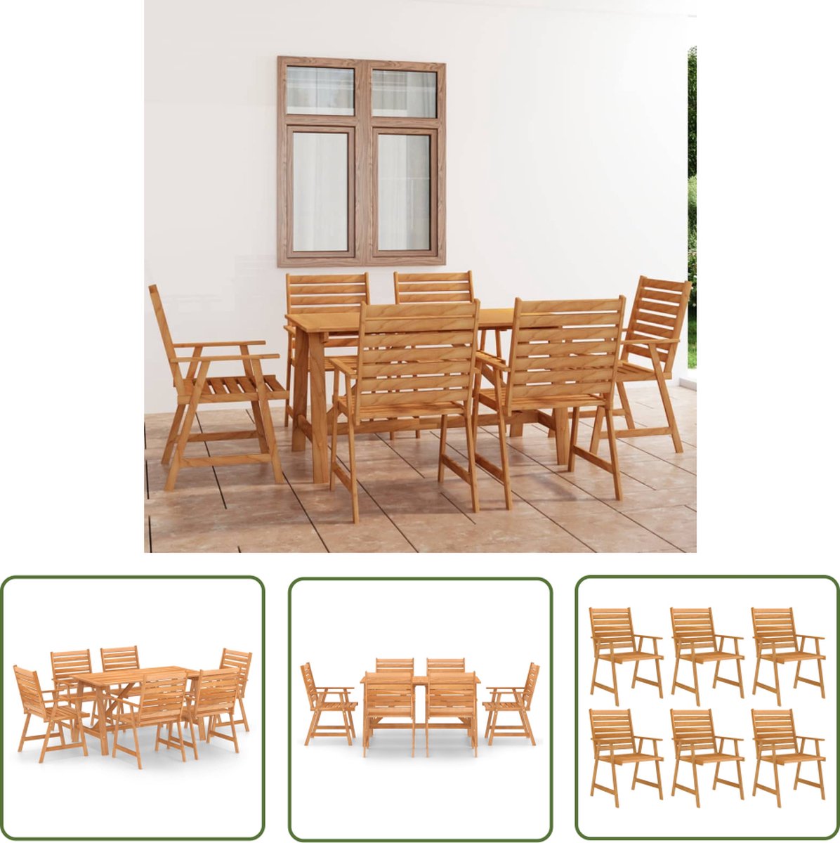 The Living Store 7-delige Tuinset massief acaciahout - Tuinstoel - Eetkamerstoelen - Acacia Meubel - Buitendecoratie - Lounge Set