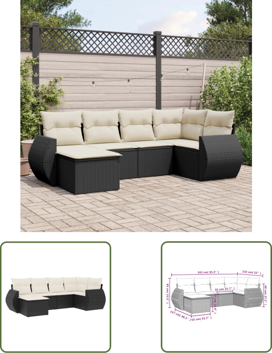 The Living Store 6-delige Loungeset met kussens poly rattan zwart - Loungeset - Tuinbank - Lounge Set - Pe Rattan - Outdoor Furniture The Living Store 6-delige Loungeset met kussens poly rattan zwart - Loungeset - Tuinbank - Lounge Set - Pe Rattan - Outdoor Furniture - Image 1