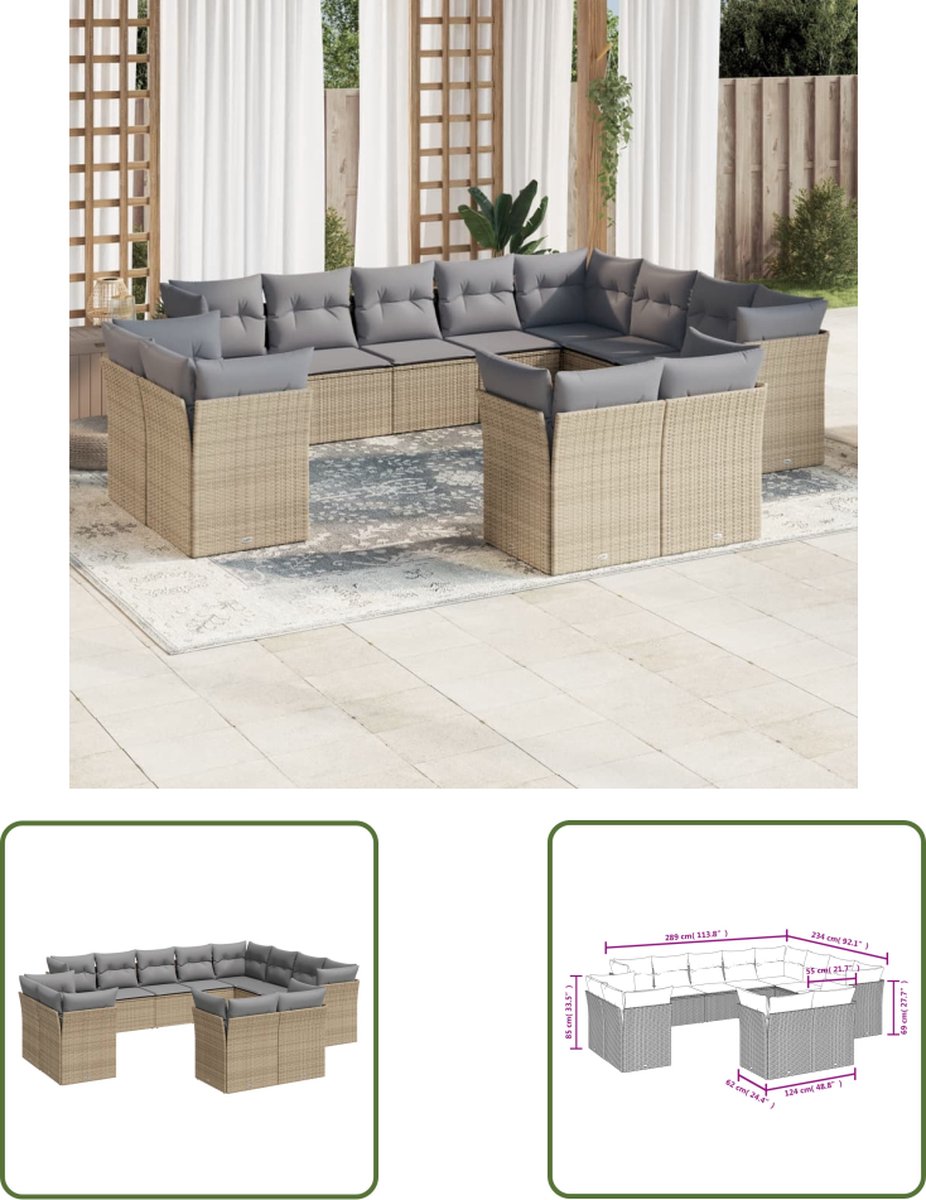 The Living Store Loungeset in beige poly rattan with cushions.