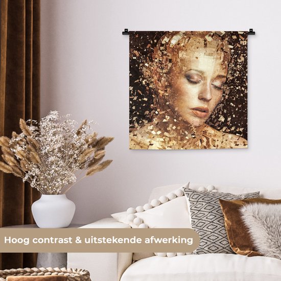 Wandkleed 60x60 cm - Wanddoek Vrouw - Abstract - Kunst - Wandtapijt - Wandkleden