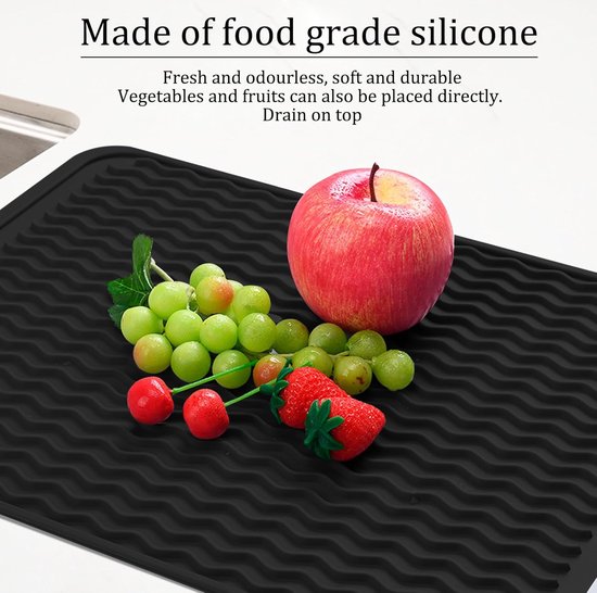 Tapis égouttoir Silicone Noir 40x32cm - Drainage Vaisselle, Résistant Chaleur 230°C, Antidérapant, Pour évier - 12