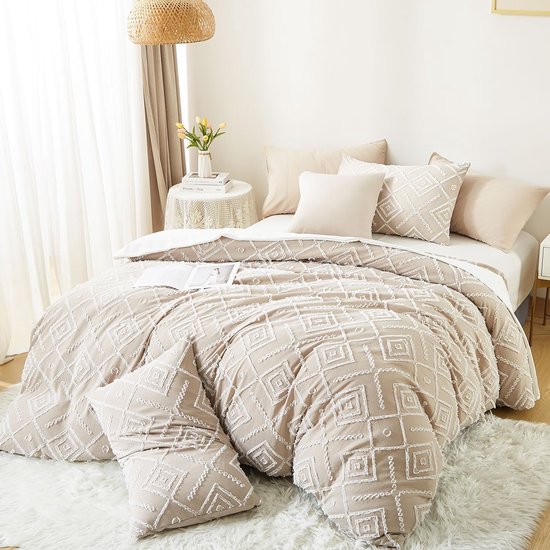 Beige Beddengoed 135 X 200 Cm 4-delig Met Handgemaakt Borduurwerk Beddengoed Vintage Getuft Boho Dekbedovertrek Shabby Chic Gewassen Microvezel 2 Dekbedovertrekken Met Ritssluiting 2 Kussenslopen 80 X 80 Cm