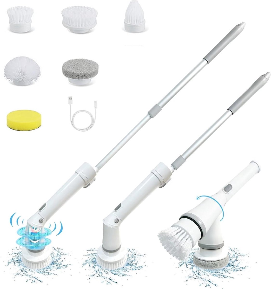 Goedkoopste Draadloze Elektrische Reinigingsborstel met 6 Vervangbare Koppen - Krachtige Schrobmachine voor Vloeren, Tegels en Meer