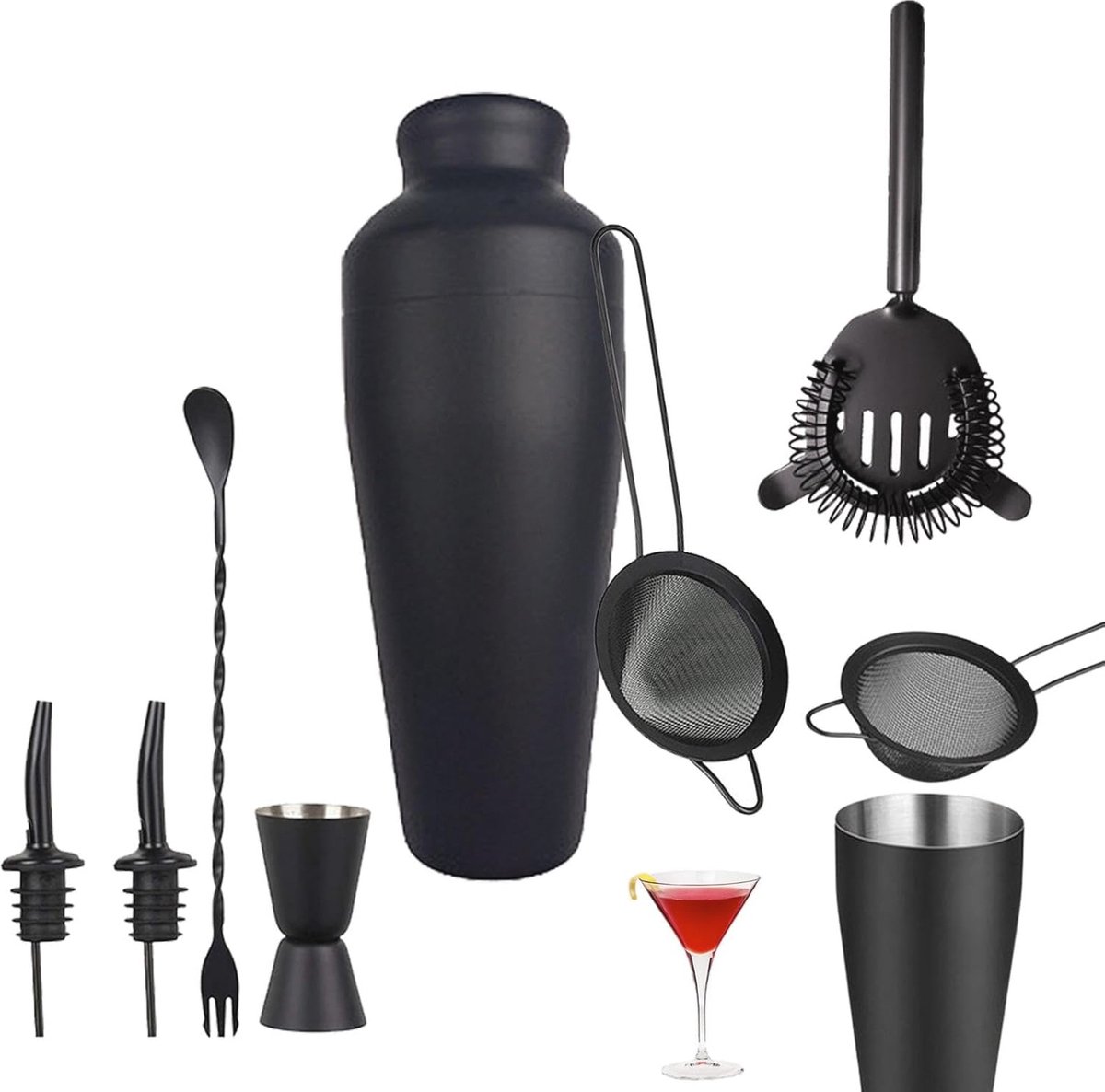 Cocktailshakerset voor het Mixen van Dranken - Compleet Barman Uitrusting met Shaker, Zeef, Jigger en Meer
