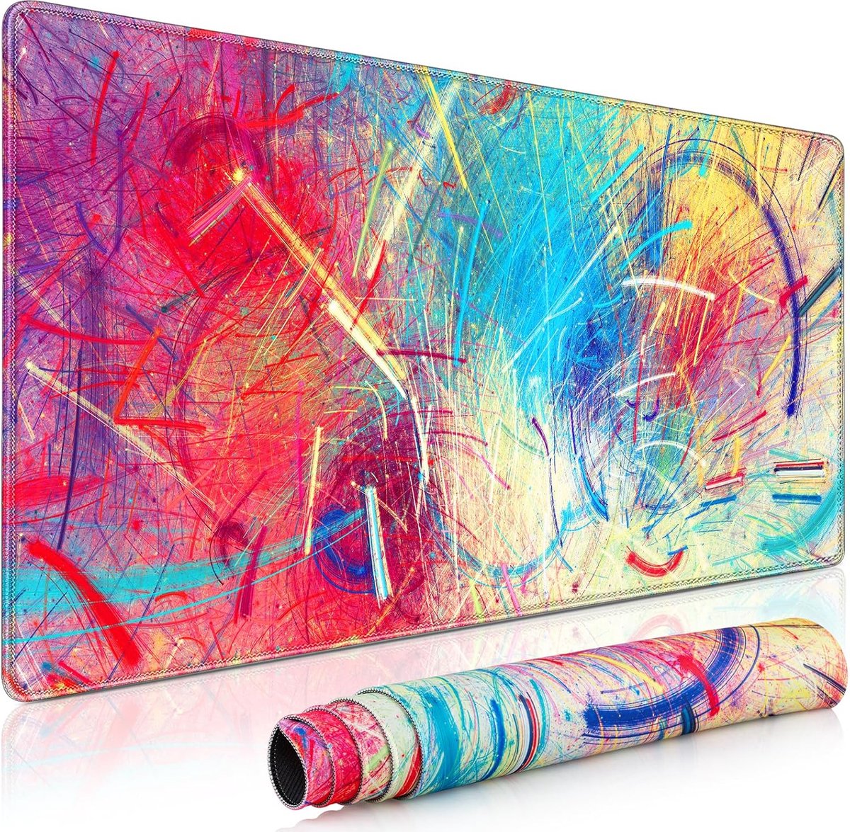 Gaming muismat XXL kleur grote muismat 900x400mm met genaaide randen, antislip en waterdichte muismat voor pc, laptop, thuis, kantoor, nauwkeurige en snelle bediening van games