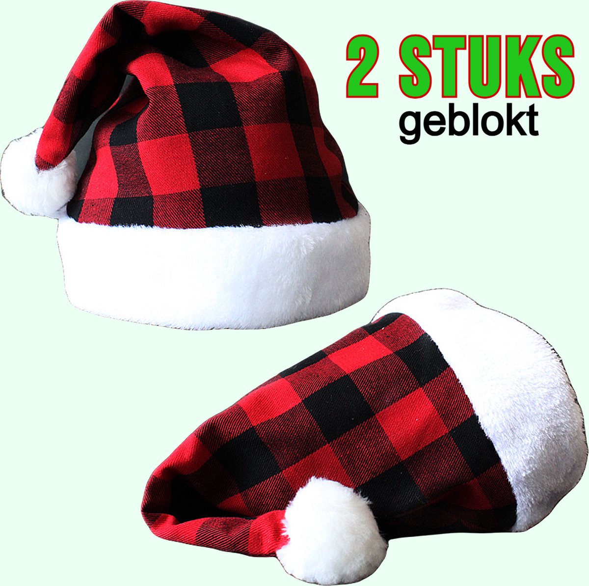Allernieuwste.nl® 2 Stuks Luxe Geblokte Geruite Kerstmuts Rood-Zwart - Opvallend Anders - 2 Stuks