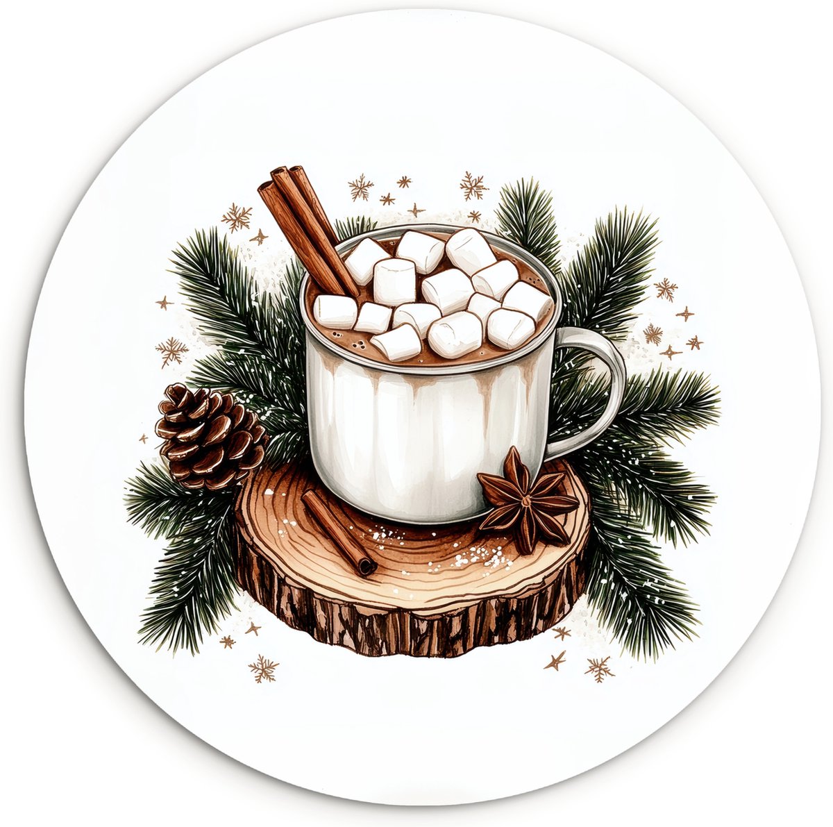 WallCircle Wandcirkel 90x90 cm - Muurcirkel Winter - Hout - Chocolademelk - Drink - Kerst - Muurdecoratie woonkamer - Wanddecoratie keuken - Kamer decoratie accessoires - Ronde schilderijen Winter - Chocolademelk