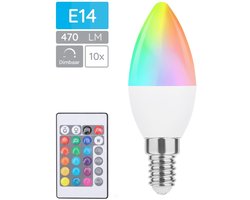 Modee Smart E14 Led Lamp met Afstandsbediening - 4.9W - Slimme Lamp - RGB en Neutraal Wit - B35 Kaarslamp - 10 Stuks