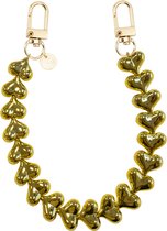 xoxo Wildhearts telefoonkoord - Funky Hearts - goud - Geschikt voor iPhone - Geschikt voor Samsung - Universeel Phone Cord - Telefoonketting - Bedeltje voor telefoon - Telefoonhanger - kralenketting - Ketting met hartjes - Goud