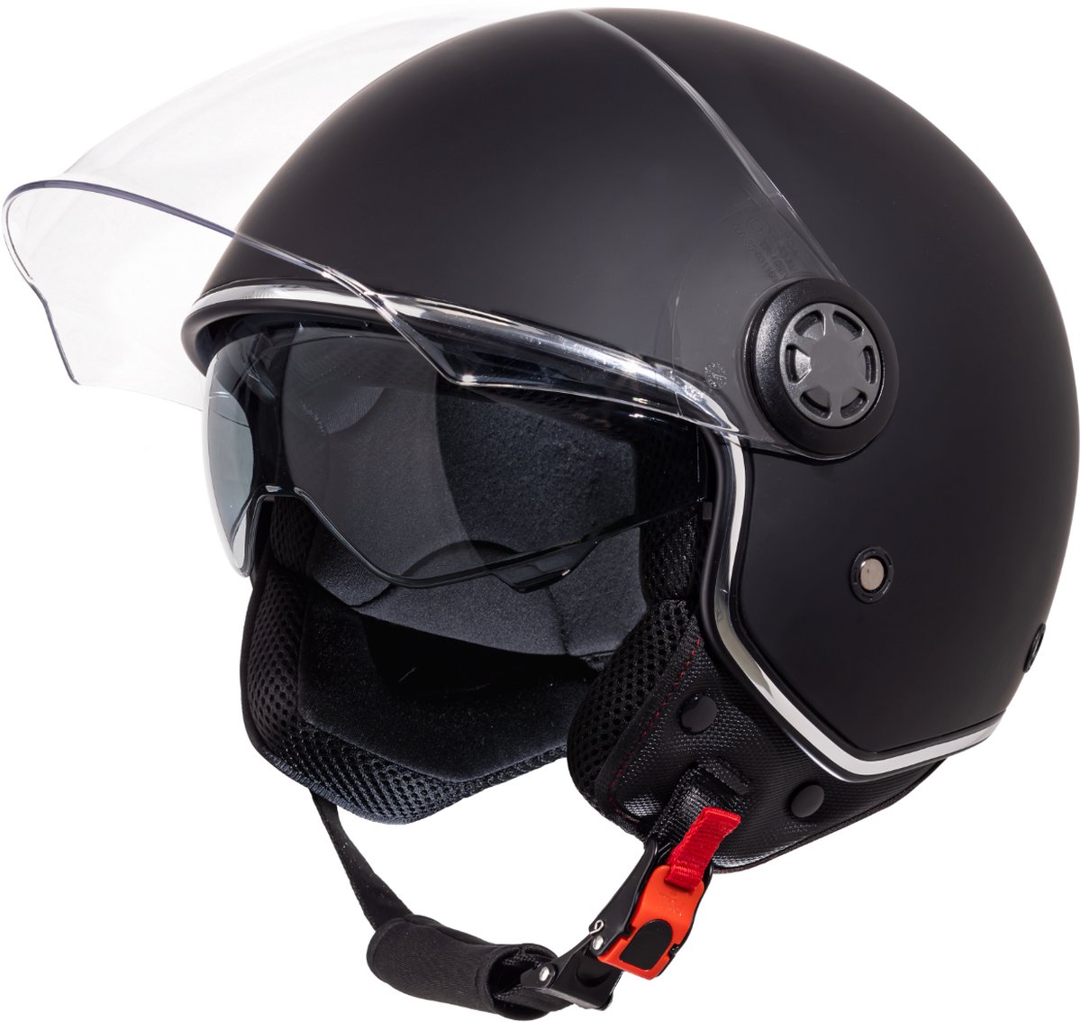 VINZ Pavia Helm Scooter met zonnevizier / Jethelm / Brommer Helm / Motorhelm / Scooterhelm Retro / Snorfiets helm / Snorscooter helm - Geschikt Voor Helmplicht Blauw Kenteken - Mat Zwart - L