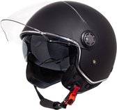 VINZ Pavia Helm Scooter met zonnevizier / Jethelm / Brommer Helm / Motorhelm / Scooterhelm Retro / Snorfiets helm / Snorscooter helm - Geschikt Voor Helmplicht Blauw Kenteken - Mat Zwart - L