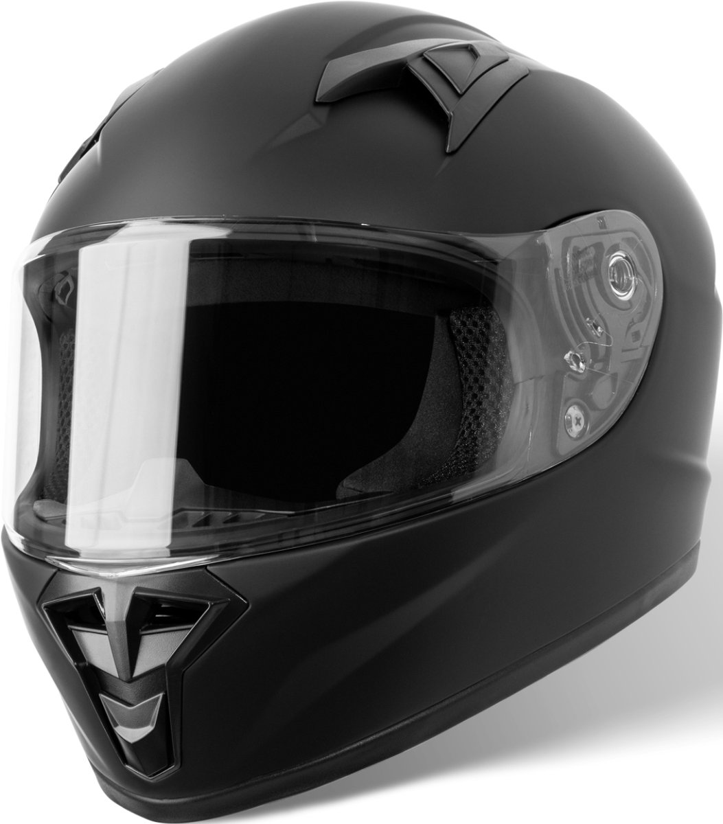 VINZ Parana Kinderhelm / Integraalhelm Kind voor Scooter & Motor & Brommer | Scooterhelm Kind | ECE 22.06 goedgekeurd | Lichtgewicht 1250 gram | Inclusief Opbergzak | Mat Zwart - YL