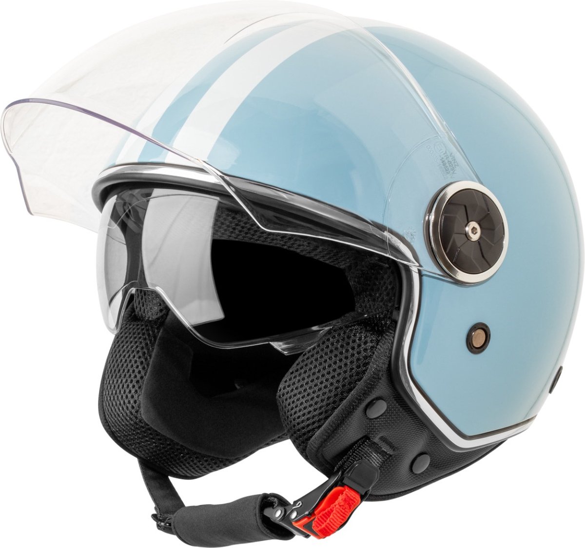 VINZ Arenas Jethelm met Zonnevizier | Scooterhelm voor Vrouwen | Motorhelm & Brommerhelm Dames | ECE 22.06 goedgekeurd | Lichtgewicht 1200 gram | Inclusief Opbergzak | Licht Blauw - M