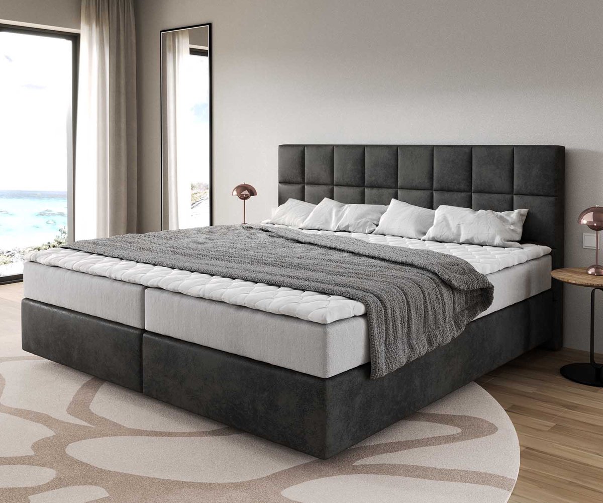 Boxspring bed Dream-Fine Microvezel antraciet vintage 200x200 cm met pocketveringmatras en visco-topper