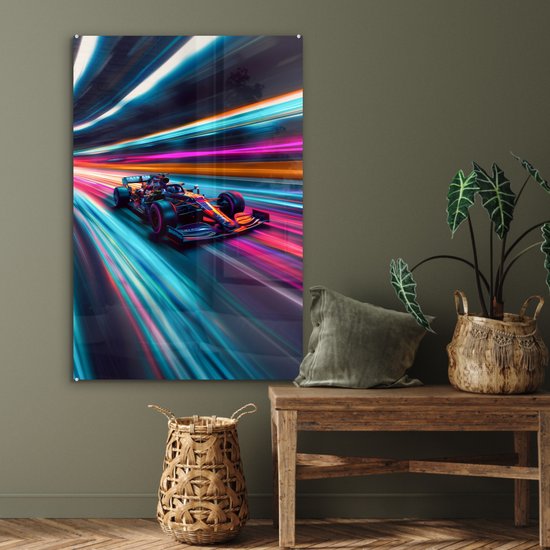 MuchoWow® Peinture sur verre 80x120 cm - Peinture sur verre acrylique - Formule 1 - Voiture - Course - Garçons - Coloré - Photo sur verre - Décoration murale salon - Décoration murale chambre - Peintures